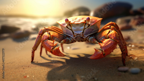 Photography close up of a crab on the beach