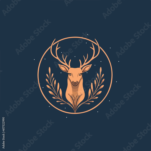 Deer in icon, logo style. Cartoon animal design. Flat vector illustration isolated
