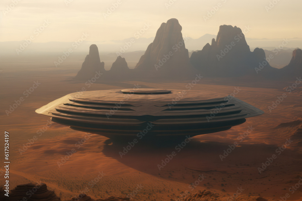 Ilustrace „A hyperrealistic capture of an alien spaceship floating ...