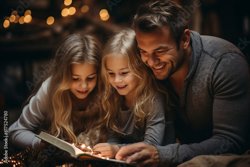 Father with his two daughters at Christmas