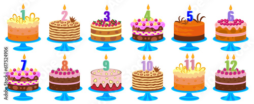 Birthday cakes with candles photo