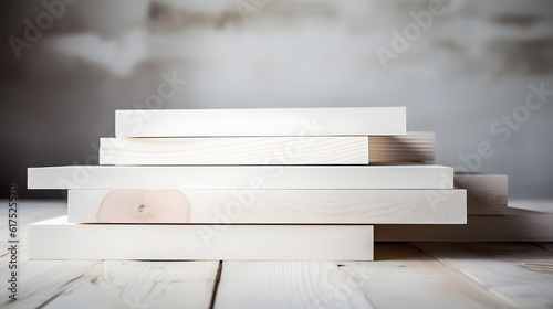 Stacks of pine wood planks on white. Natural rough wooden boards boards  lumber  industrial wood  timber generativ ai
