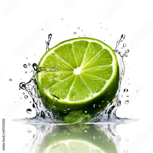 lime  drop into water  isolated white background