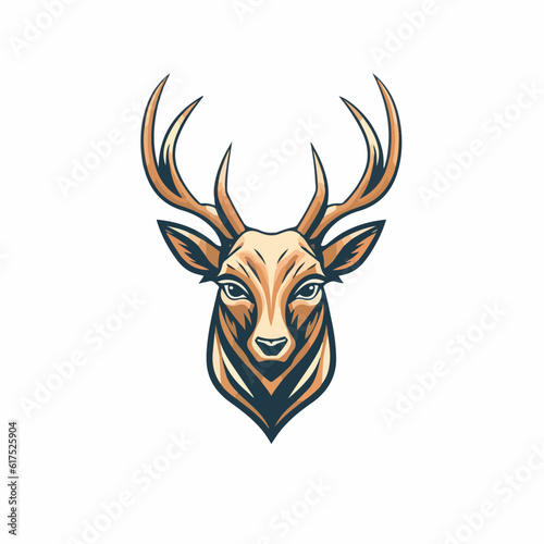 Deer in icon  logo style. Cartoon animal design. Flat vector illustration isolated 