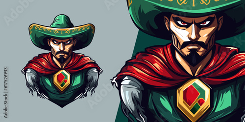 Mexican Superhero Logo Mascot: Striking Illustration Vector for Sport & E-Sport Teams