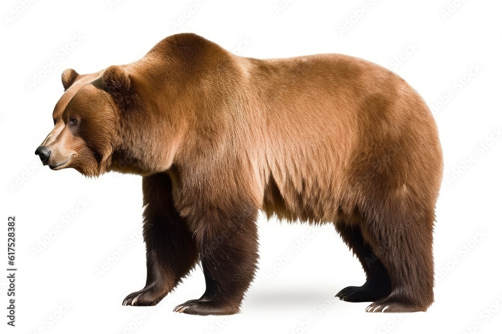 Fototapeta premium A large brown bear standing up against a white background created with Generative AI technology