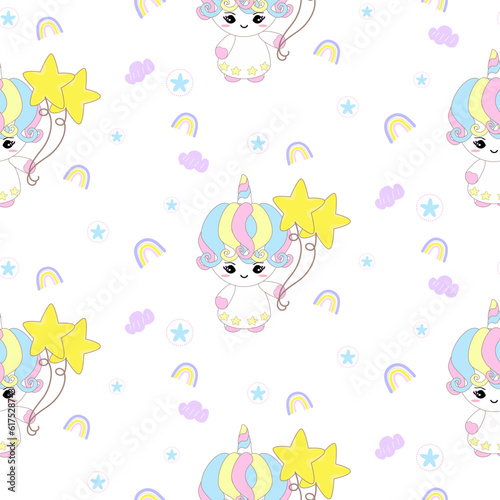 Unicorn angel Pattern cupid and balloons heart. Baby Unicorn Seamless pattern cupid cartoon character background for card  baby shower  Valentines day  wedding  Mother s Day   Father s Day.