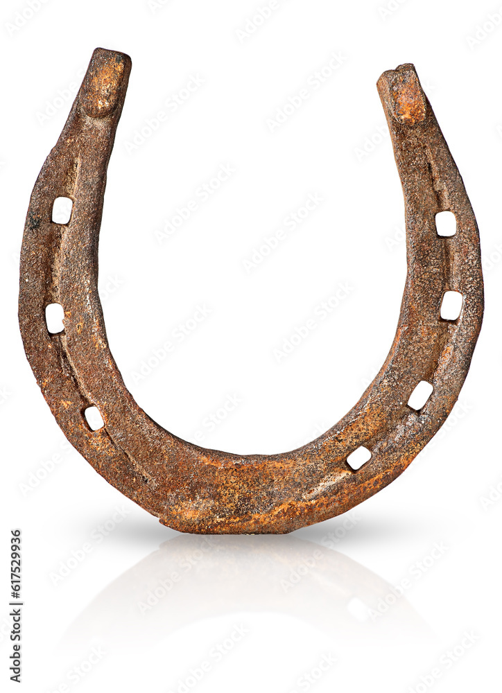 Old rusty horseshoe vertically isolated on white background Old rusty horseshoe vertically isolated on white background