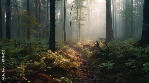 Beautiful forest landscape in the morning. 