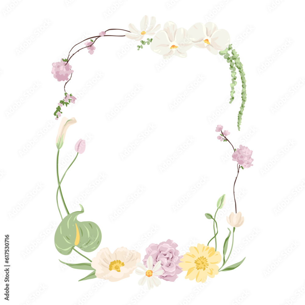 Vector Pastel Floral Rectangle Frame Illustration