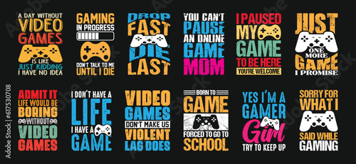 Gaming T shirt Design Bundle, Vector Gaming T shirt  design, Gamer shirt,  Gaming typography T shirt design Collection