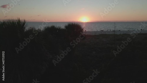 USA, Venice, Florida (North Jetty Beach). Sunset. Aerial video. Summer. 