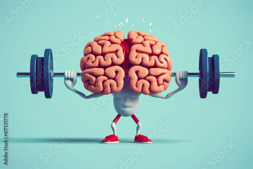 Fotografia Brain exercising muscles, lifting heavy weights in gym - concept of studying, learning or mental growth