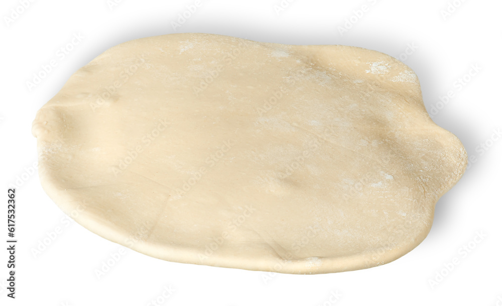 Roll out the dough piece horizontally isolated on white background Roll out the dough piece horizontally isolated on white background