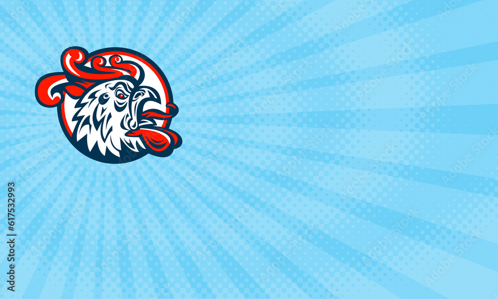 Business card showing Illustration of a rooster cockerel head crowing facing side set inside circle done in retro style. Business card showing Illustration of a rooster cockerel head crowing facing side set inside circle done in retro style.
