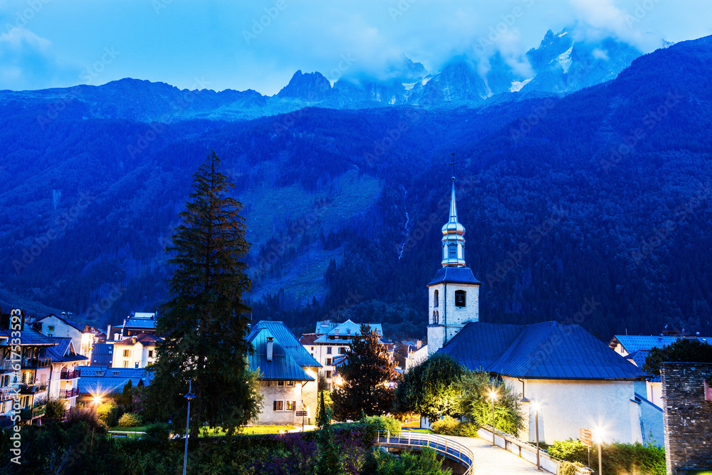 St Michel Church in Chamonix. Chamonix, Auvergne-Rhone-Alpes, France.