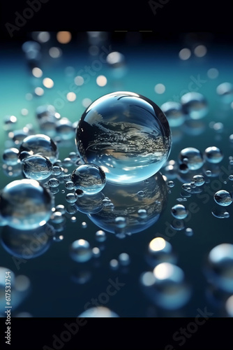 Floating 3d water bubbles. AI generative