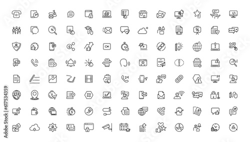 Information technology line icons collection. Big UI icon set in a flat design. Thin outline icons pack.