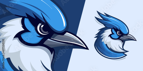 Eye-Catching Blue Jay Bird Logo Mascot: Striking Vector Illustration for Competitive Sports