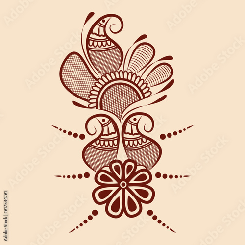 illustration of traditional indian henna mehndi floral ornament design	