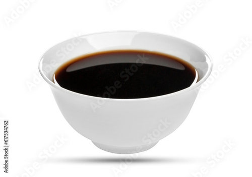 Soy sauce in bowl isolated on white background, with clipping path