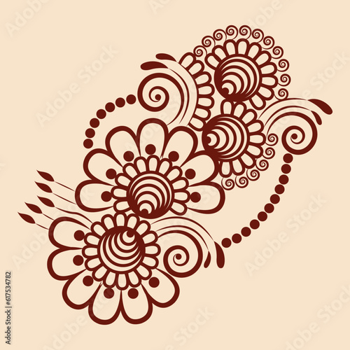 illustration of traditional indian henna mehndi floral ornament design	