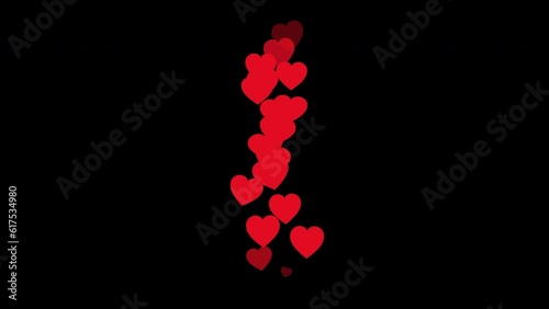 A stream of likes, heart and care reacts from a single point floating upwards, disappearing shortlySocial media emojis of hearts, smilies, thumbs-up and likes animation flying moving upwards direction photo