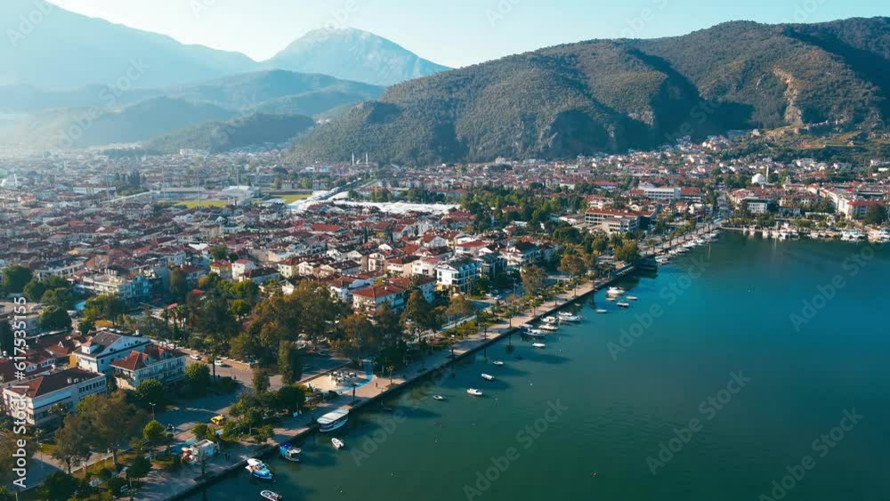Resort town Fethiye in Turkey on Aegean sea, aerial shot