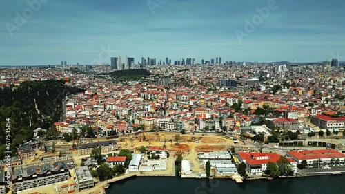 Wallpaper Mural The Asian side of Istanbul, old houses and distant modern skyscrapers, Turkey. Aerial hyperlapse, old and new concept Torontodigital.ca