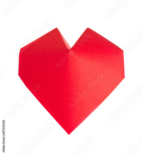 Red 3d heart of origami, isolated on white background.