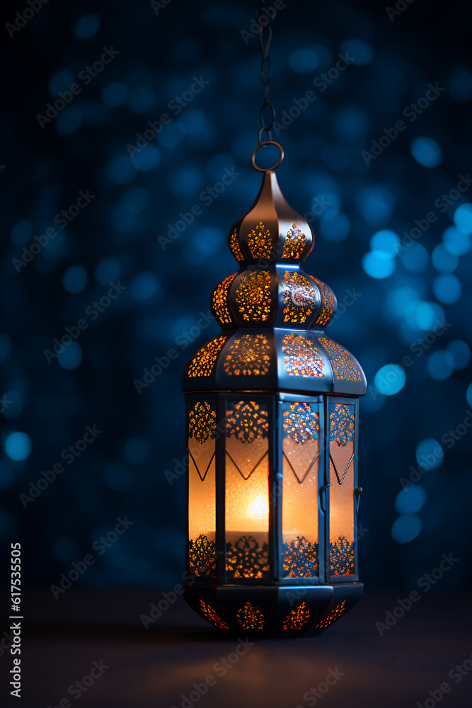 Lantern with night light background for the Muslim feast of the holy month of Ramadan Kareem