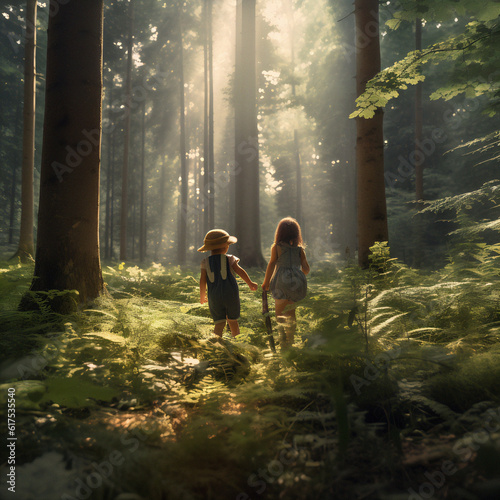 kids walking in the woods generative ai © Fatima