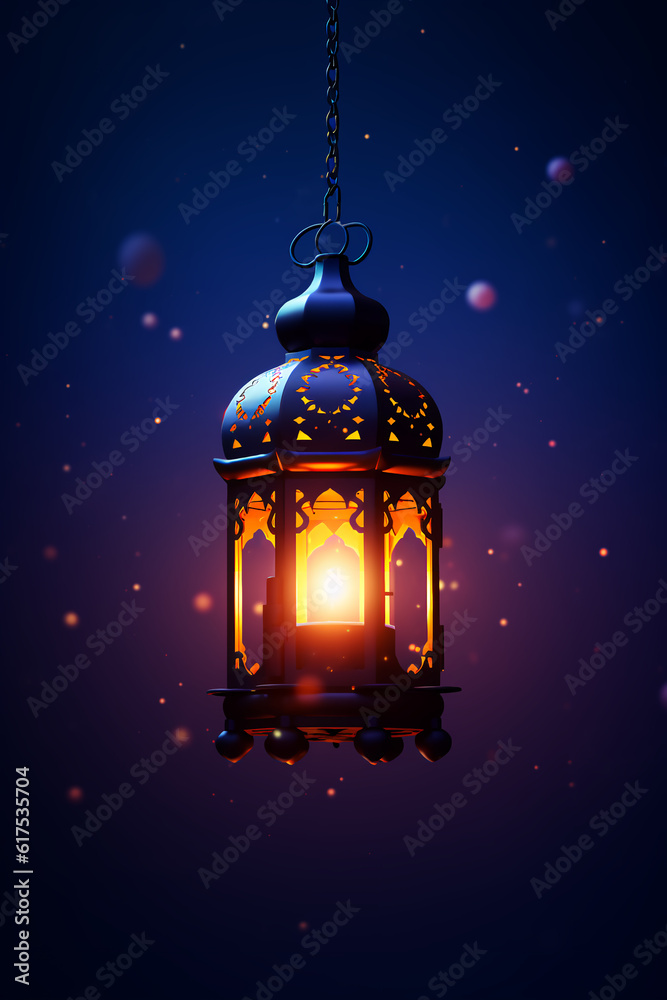 Lantern with night light background for the Muslim feast of the holy month of Ramadan Kareem