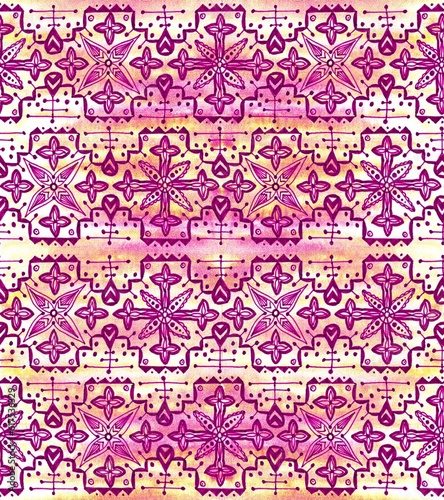 Ethnic seamless pattern. Boho pink ornament. Repeating background. photo