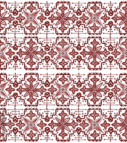 Ethnic seamless pattern. Boho sanguine ornament. Repeating background. photo