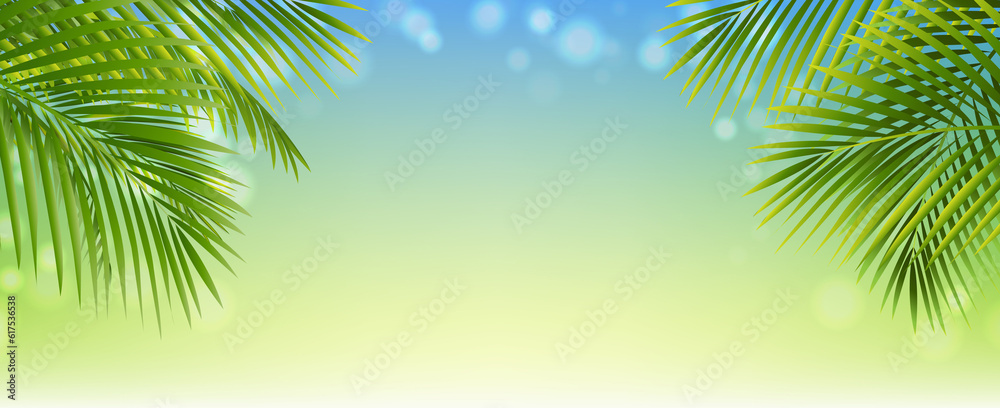 Poster With Green Palm Leaves And Blur