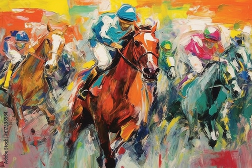 Foto Fine art Oil Painting of Horse Racing