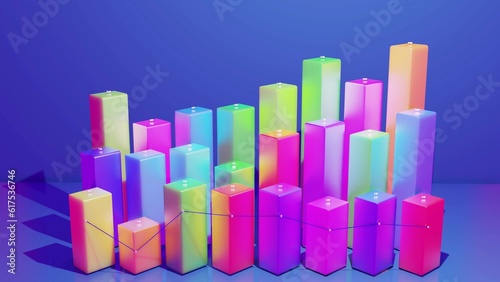 3d render. Multicolor bars  counters and graph. Beautiful 3d background for analytical programs with abstract infographics  statistical data. 3d columns as financial bg