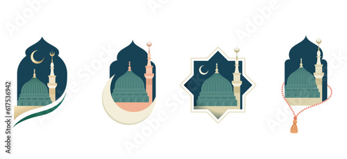 Mawlid al-Nabi, Prophet Muhammad's Birthday banner, poster and greeting card with the Green Dome of the Prophet's Mosque