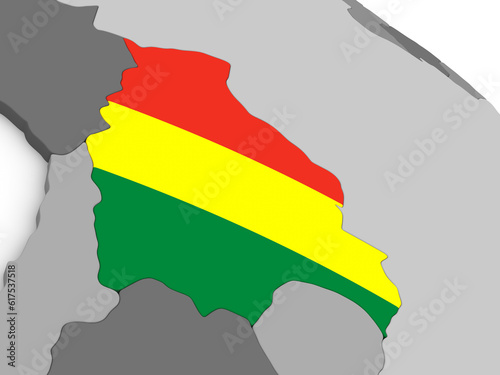 Map of Bolivia with embedded national flag. 3D illustration