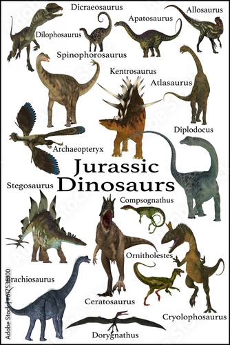 Fototapeta Naklejka Na Ścianę i Meble -  This is a collection of some of the dinosaurs that lived during the Jurassic Period of Earth's history.