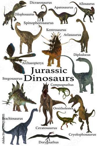 Fototapeta Naklejka Na Ścianę i Meble -  This is a collection of some of the dinosaurs that lived during the Jurassic Period of Earth's history.