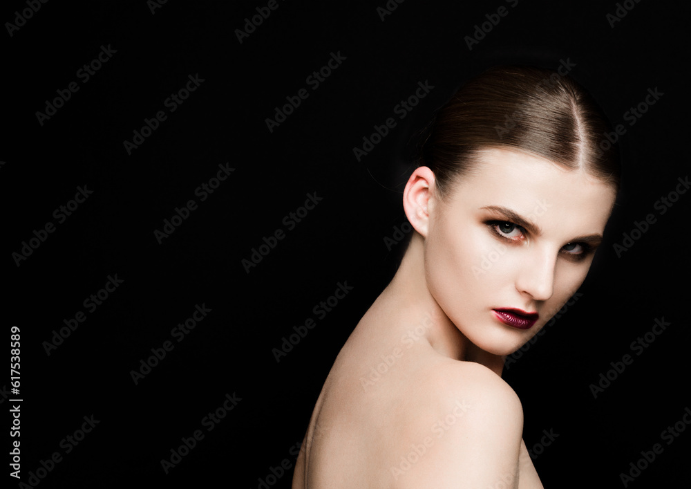 Beauty purrple lips makeup fashion model girl on black background Beauty purrple lips makeup fashion model girl on black background