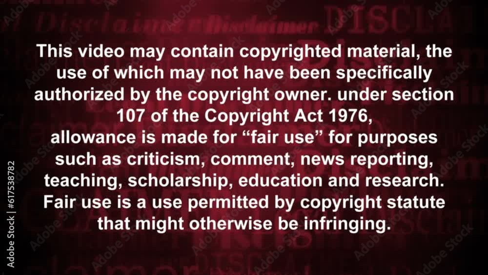 Legal disclaimer fair use on red looping animated background Stock 