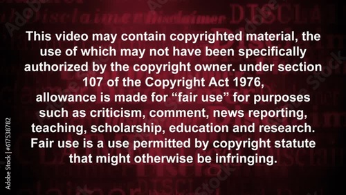 Legal disclaimer fair use on red looping animated background photo