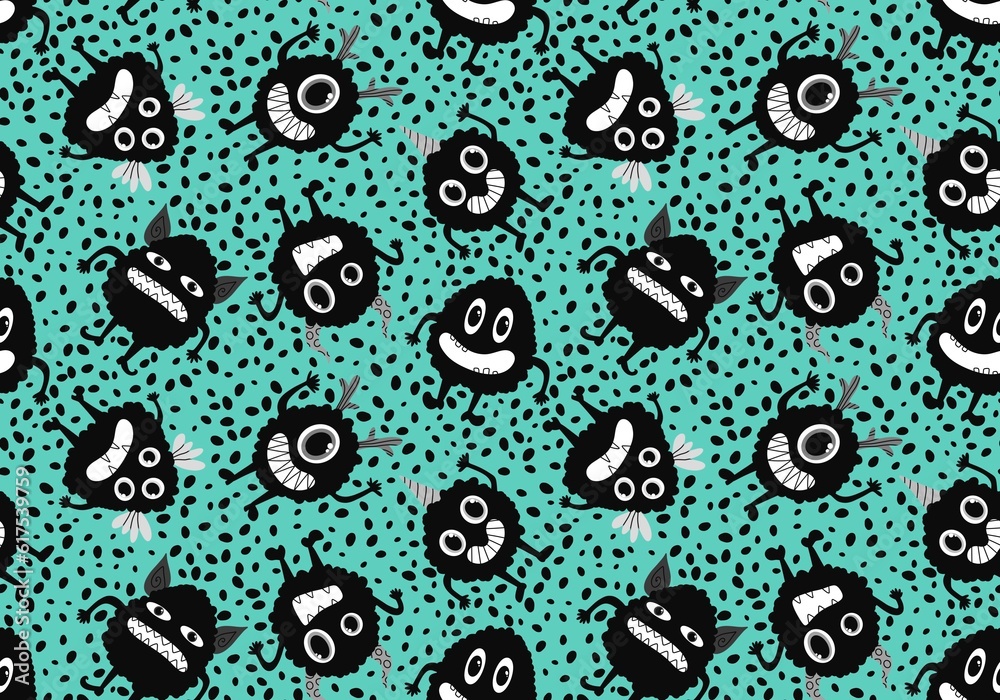 Cartoon monsters seamless emoticons aliens pattern for kids clothes print and wrapping paper and fabrics Cartoon monsters seamless emoticons aliens pattern for kids clothes print and wrapping paper and fabrics