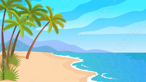 Colorful summer tropical island beach vector illustration