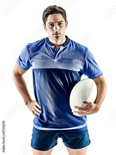 one caucasian rugby player man studio isolated on white background