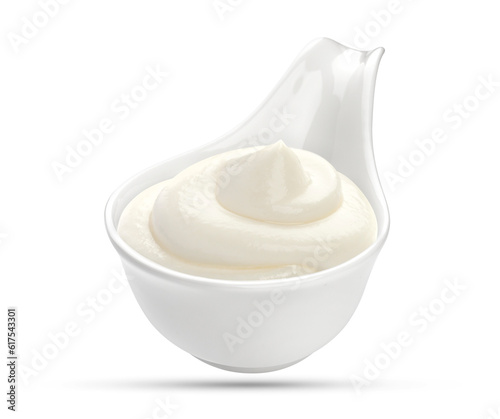 Sour cream in bowl isolated on white background with clipping path