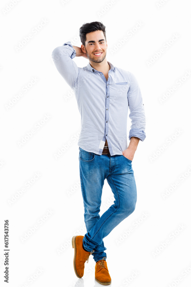 Full length portrait of happy handsome young man isolated on white background Full length portrait of happy handsome young man isolated on white background